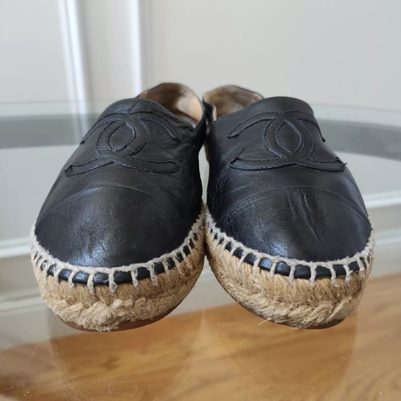 CHANEL CC Logos Espadrilles flats 36 black leather - Picture 4 of 15